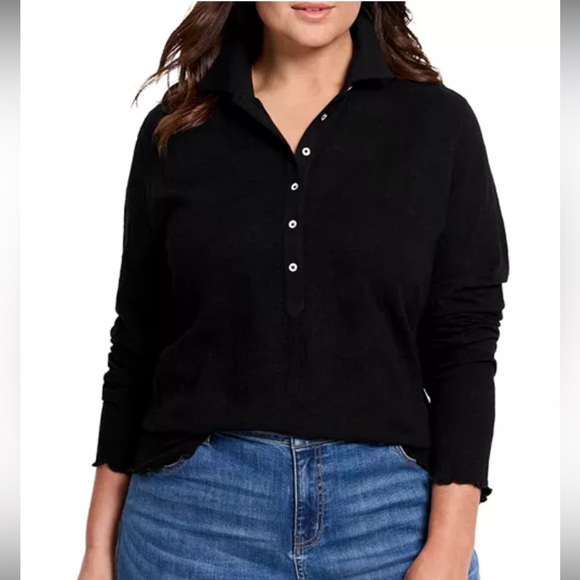 NWT NIC+ZOE Lace Button Down Shirt - Black XXL - Picture 2 of 11